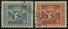 LIECHTENSTEIN 243,252 O, 1945/7, 5 Fr. Wappen, 2 Prachtwerte, Mi. 105.- - Sonstige & Ohne Zuordnung