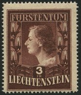 LIECHTENSTEIN 305BW **, 1951, 3 Fr. Fürstin Gina, Gezähnt L 14 3/4, Wz. 2 W, Pracht, Mi. 170.- - Otros & Sin Clasificación