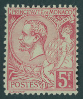 MONACO 21a *, 1891, 5 Fr. Karmin Auf Grünlich, Falzrest, Pracht, Mi. 300.- - Autres & Non Classés