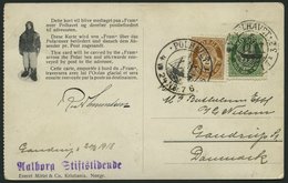 NORWEGEN 76,78 BRIEF, 1924, Fram - Karte, Rechts Gezähnt, Von POLHAVET Nach Dänemark, Oben Rechts Eckbug Sonst Pracht - Usati