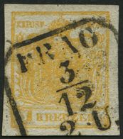 ÖSTERREICH 1Xb O, 1850, 1 Kr. Orange, Handpapier, R4 PRAG, Pracht - Gebruikt