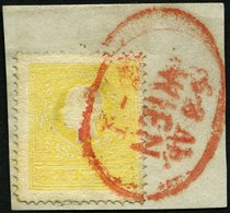 ÖSTERREICH 10IIa BrfStk, 1859, 2 Kr. Gelb, Type II, Roter Ovalstempel WIEN, Links Unten Stumpfe Ecke Sonst Prachtbriefst - Used Stamps