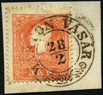 ÖSTERREICH 13II BrfStk, 1859, 5 Kr. Rot, Type II, Mit Ungarischem K2 MARTON VASAR, Prachtbriefstück - Gebruikt