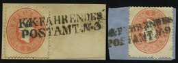 ÖSTERREICH 20 BrfStk, 1860, 5 Kr. Rot, L2 K.K. FAHRENDES POSTAMT (Nr. 3 Und 9), 2 Prachtbriefstücke - Usati