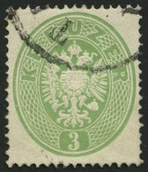 ÖSTERREICH 25 O, 1863, 3 Kr. Grün, Pracht, Mi. 110.- - Gebraucht