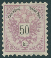 ÖSTERREICH 1867-1918 49b *, 1883, 50 K. Mittelbraunlila/schwarz, Gummi Wohl Nicht Original, Pracht, Mi.420.- - Used Stamps