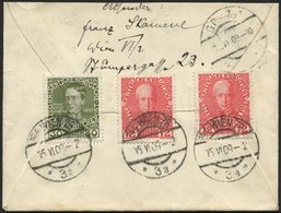 ÖSTERREICH 145,148 BRIEF, 1909, 12 H. (2x) Und 30 H. Regierungsjubiläum, Rückseitig Auf Expressbrief Von Wien Nach Graz, - Gebruikt