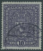 ÖSTERREICH 1867-1918 203Ia O, 1916, 10 Kr. Schwarzgrauviolett, Pracht, Mi. 80.- - Oblitérés