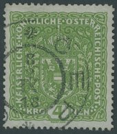ÖSTERREICH 1867-1918 206II O, 1917, 4 Kr. Dunkelgelblichgrün, Type II, Pracht, Mi. 80.- - Gebraucht