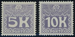 PORTOMARKEN P 45/6 *, 1911, 5 Und 10 Kr. Violettblau, Falzrest, Pracht, Mi. 400.- - Segnatasse