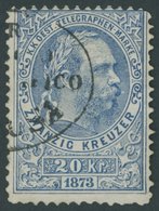 TELEGRAFENMARKEN T 3A O, 1873, 20 Kr. Blau, Gezähnt L 101/2, üblich Gezähnt, Feinst, Mi. 200.- - Telegraphenmarken