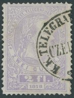 TELEGRAFENMARKEN T 9B O, 1873, 2 Fl. Violett, Gezähnt L 101/2:9, Leichter Rückseitiger Tintenspiegel, üblich Gezähnt Pra - Telegraphenmarken