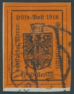 HILFSPOST MERAN 6Ib BrfStk, 1918, 10 H. Schwarz Auf Ziegelrot, 1. Auflage, Feinst (leichte Abschürfungen), Mi. 400.- - Merano