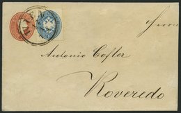 GANZSACHEN U 2A,27 BRIEF, 1861, 5 Kr. Rot, Format A, Umschlag Mit Zusatz-Mischfrankatur 10 Kr. Hellblau Von WIEN (K2) Na - Autres & Non Classés