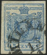 LOMBARDEI UND VENETIEN 5PFä O, 1850, 45 C. Blau Mailänder Postfälschung, Type II, K1 MILANO, Helle Stelle, Bildseitig Ka - Lombardo-Veneto