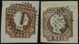 PORTUGAL 9b,c O, 1856, 5 R. Gelbbraun Und Schwarzbraun, 2 Breitrandige Prachtwerte, Gepr. Drahn, Mi. 320.- - Oblitérés