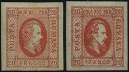 RUMÄNIEN 13x *, 1865, 20 Par. Rot, Beide Typen, Falzrest, 2 Prachtwerte - Sonstige & Ohne Zuordnung