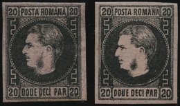 RUMÄNIEN 16y *, 1866, 20 Par. Schwarz Auf Rosa, Dünnes Papier, Beide Typen, Falzrest, 2 Prachtwerte - Andere & Zonder Classificatie