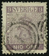 SCHWEDEN 8b O, 1863, 9 Ö. Blauviolett Mit Dänischem Nummernstempel 1, Rauhe Zähnung Sonst Pracht, Mi. (250.-) - Oblitérés