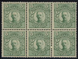 SCHWEDEN 60 **, 1911, 5 Ö Grün, Mit Wz., Im Postfrischen Sechserblock, Pracht - Used Stamps