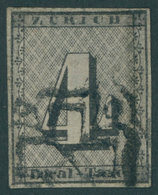 ZÜRICH 1I O, 1843, 4 Rp. Schwarz/dunkelbräunlichrot, Linienunterdruck Senkrecht, Type III, Schwarze Rosette (Mi.-Spezial - 1843-1852 Kantonalmarken Und Bundesmarken