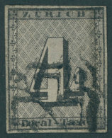 ZÜRICH 1I O, 1843, 4 Rp. Schwarz/dunkelbräunlichrot, Linienunterdruck Senkrecht, Type III, Schwarze Rosette (Mi.-Spezial - 1843-1852 Federale & Kantonnale Postzegels