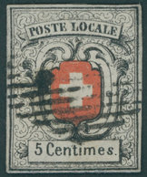 SCHWEIZ BUNDESPOST 3 O, 1851, 5 C. Grauschwarz/dunkelzinnoberrot, Sog. Neuenburg, Repariert Wie Pracht, Mi. (3800.-) - 1843-1852 Kantonalmarken Und Bundesmarken