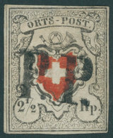 SCHWEIZ BUNDESPOST 5II O, 1850, 21/2 Rp. Ortspost, Ohne Kreuzeinfassung, Zentrischer P.P. Hinterlegt, Bildseitig Pracht, - 1843-1852 Kantonalmarken Und Bundesmarken