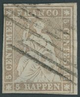 SCHWEIZ BUNDESPOST 13IIAzm O, 1854, 5 Rp. Mittelgraubraun, Seidenpapier, Berner Druck II,(Zst. 22F), Klischeefalte (SH:  - 1843-1852 Correos Federales Y Cantonales