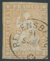 SCHWEIZ BUNDESPOST 16IIAzm O, 1855, 20 Rp. Gelborange, Berner Druck I, (Zst. 25F) K1 REGENBERG, Feinst, Gepr. Abt, Mi. 2 - 1843-1852 Federal & Cantonal Stamps