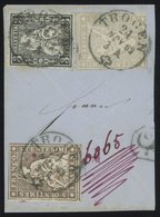 SCHWEIZ BUNDESPOST 13,19,21 BrfStk, 1862, Mischfrankatur: 2 Rp. Grau Mit 5 Rp. Und 3 C. Auf Großem Briefstück Mit Stempe - 1843-1852 Federal & Cantonal Stamps