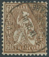 SCHWEIZ BUNDESPOST 27 O, 1863, 60 C. Rötlichbronze, Normale Zähnung, Pracht, Mi. 160.- - 1843-1852 Federal & Cantonal Stamps