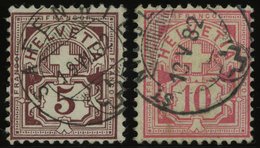 SCHWEIZ BUNDESPOST 46/7 O, 1882, 5 C. Lilabraun Und 10 C. Lebhaftrosarot, 2 Werte üblich Gezähnt Pracht, Mi. 200.- - 1843-1852 Federale & Kantonnale Postzegels