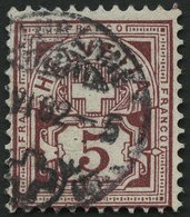 SCHWEIZ BUNDESPOST 46 O, 1882, 5 C. Lilabraun, Pracht, Mi. 120.- - 1843-1852 Kantonalmarken Und Bundesmarken