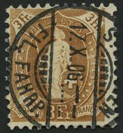 SCHWEIZ BUNDESPOST 80C O, 1905, 3 Fr. Gelbbraun, Gezähnt K 111/2:11, Pracht, Mi. 190.- - 1843-1852 Kantonalmarken Und Bundesmarken