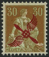 SCHWEIZ BUNDESPOST 152 *, 1920, 30 C. Flugverkehr Basel-Frankfurt, Falzrest, Pracht - 1843-1852 Federal & Cantonal Stamps