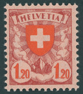 SCHWEIZ BUNDESPOST 195xI **, 1924, 1.20 Fr., Gewöhnliches Papier, Mit Abart Erstes E In Helvetia Wie F Pracht, Mi. 60.- - 1843-1852 Timbres Cantonaux Et  Fédéraux