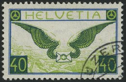SCHWEIZ BUNDESPOST 234x O, 1929, 40 C. Geflügelter Brief, Gewöhnliches Papier, Pracht, Mi. 100.- - 1843-1852 Federal & Cantonal Stamps