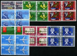 SCHWEIZ BUNDESPOST 668-71,692-95 VB O, 1959/60, Jahresereignisse In Viererblocks Mit Zentrischen Ersttagsstempeln, Prach - 1843-1852 Federal & Cantonal Stamps