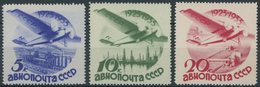 SOWJETUNION 462-64Z **, 1934, 5 - 20 K. Luftfahrt Und Luftpost, Ohne Wz., Postfrisch, 3 Prachtwerte, Mi. 200.- - Autres & Non Classés