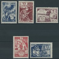 SOWJETUNION 652-56 **, 1938, Jugendverband Komsomol, 80 K. Herstellungsbedingte Gummibüge, Postfrischer Prachtsatz, Mi.  - Altri & Non Classificati