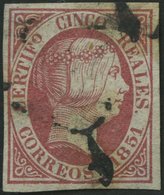SPANIEN 9 O, 1851, 5 R. Rosa, Pracht, Signiert Zumstein, Mi. 280.- - Used Stamps