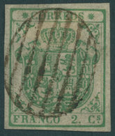 SPANIEN 24w O, 1854, 2 Cs. Grün, Kabinett, Mi. 500.- - Usati