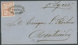 ARGENTINIEN 1a BRIEF, 1859, 5 C. Hellrot Mit Ovalstempel FRANCA DSL ROSARIO Auf Brief Nach Montevideo, Pracht - Autres & Non Classés