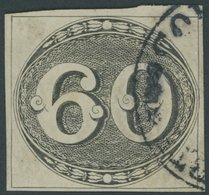 BRASILIEN 2 O, 1843, 60 R. Schwarz, Sog. Ochsenauge, Repariert Wie Pracht, Mi. 320.- - Sonstige & Ohne Zuordnung