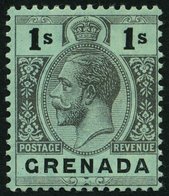 GRENADA 78za *, 1913, 1 Sh. Schwarz Auf Blaugrün, Rückseite Weiß, Falzrest, Pracht, Mi. 75.- - Grenade (...-1974)