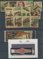 USA 1928/30, Zeppelin-Kuriosum: 13 Abziehbilder In Briefmarkenform Als Zusammendruck, Dazu Streichholzschachtelhülle Und - Otros & Sin Clasificación