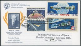 US-FLUGPOST 2003, SPACE SHUTTLE COLUMBIA KATASTROPHE 1.2., Mannschafts-Erinnerungsbrief Mit 4 Verschiedenen Raumfahrtmar - 1c. 1918-1940 Covers