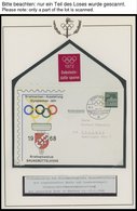 SPORT Brief,** , Dokumentation Olympische Spiele 1972, Dabei Diverse Belege Mit Ersttags-Sonderstempeln, Ansichtskarten, - 1990 – Italie