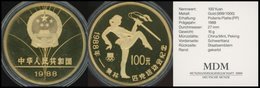 MÜNZEN China: 1988, 100 Yuan Goldmünze Olympiade Seoul Schwerttänzerin, PP - Andere & Zonder Classificatie